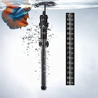 DaToo Aquarium Heater Adjustable 200W Submersible Fish Tank Heater with Electronic Chip Thermostat Suitable for Marine Saltwater and Freshwater - size: 200Watt