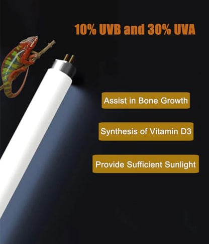 12 Inch T5 Reptile UVB Light Tube 8W 10.0 UVA UVB Reptile Bulb Tropical Desert Habitat Lighting for Bearded Dragon Chameleon Lizard Turtle Tortoise, 1 Pack