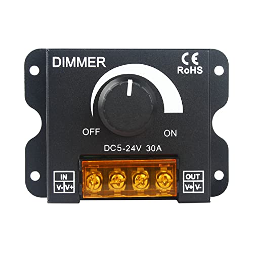RGBZONE Single Color LED Light Strip Dimmer, DC 5V/12V/24V 30A PWM LED Dimming Controller, Knob Adjust Brightness ON/Off Switch for Single Channel Light Strips - color: Solid Color