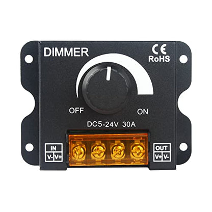 RGBZONE Single Color LED Light Strip Dimmer, DC 5V/12V/24V 30A PWM LED Dimming Controller, Knob Adjust Brightness ON/Off Switch for Single Channel Light Strips - color: Solid Color