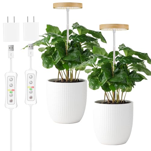 yadoker Plant Grow Light for Indoor Plant,Bamboo Mini LED Grow Light Garden,Height Adjustable,Automatic Timer with 8/12/16 Hours - color: 3.93 inch Bamboo, size: 2 Pack