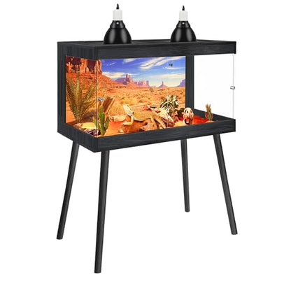 ROYXEN Bearded Dragon Tank with Leg Stand,24 Gallon Tempered Glass Reptile Tank with Metal Mesh Top, 3-Side Clear Anti-Scratch Glass Lizard Tank,Snake Tank for Reptile Habitat (Black,24" Length) - color: Black, size: 30Gal,24x16x16inch