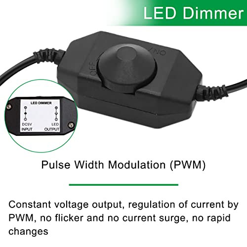 LED Strip Lights Dimmer Switch USB Female to Male Cable with Dimmable Rotary Switch Controller 5V LED Rope Light Switch Adjustable Switch, 2 PCS - color: with USB adapter