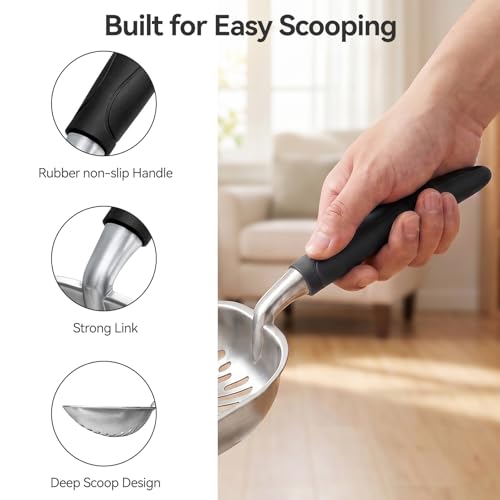 Cat Litter Scoop, Kitty Metal Scooper, Heavy Duty Aluminum Deep Sifter with Long Handle, Rustproof Durable Kitten Poop Shovel for Travel & Small Litter Box - color: Black, size: Medium
