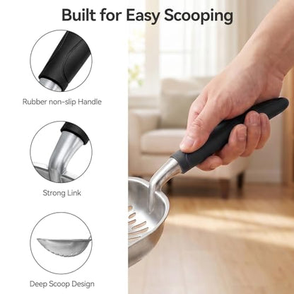 Cat Litter Scoop, Kitty Metal Scooper, Heavy Duty Aluminum Deep Sifter with Long Handle, Rustproof Durable Kitten Poop Shovel for Travel & Small Litter Box - color: Black, size: Medium