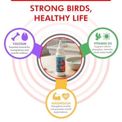 Morning Bird Calcium Plus Liquid for Birds – Calcium Supplement with Vitamins and Minerals for Strong Eggshells, Healthy Bones - Support Growth, Breeding, and Wellness for All Birds 2 Fl Oz - size: 2 Fl Oz