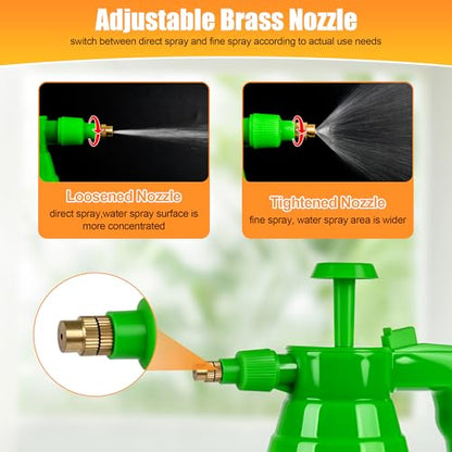 3 Pcs 1/4 Gallon Plastic Handheld Pump Sprayer – Garden Pressure Sprayer with Adjustable Nozzle for Plants, Cleaning, Household Tasks – Green - color: Green, size: 1/4 Gallon