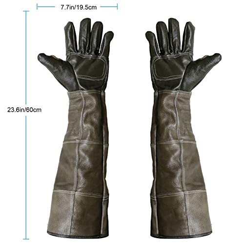 Animal Handling Gloves Bite Proof Reinforced Leather for Dog Training Cat Scratch Falcon Reptile Grabbing Snake - color: Brown-1
