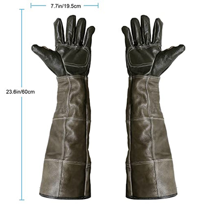 Animal Handling Gloves Bite Proof Reinforced Leather for Dog Training Cat Scratch Falcon Reptile Grabbing Snake - color: Brown-1
