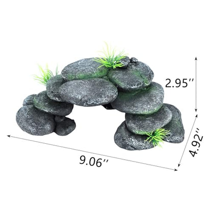 IBWell Resin Reptile Hides Pebble Shrimp Hides for Aquarium Tank Terrarium Reptile Rock Hide with Grass Fish Tank Caves and Hides Reptile Hideouts for Lizard Snake Gecko - color: Rocks grey and grass green