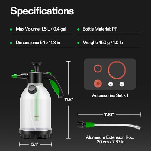 VIVOSUN 50oz Pump Sprayer, Portable Water Spray Bottle for Spraying Plants, Flowers, Weeds and Cleaning, Hand Pump with Side Filling Port, Measuring Cup, Adjustable Nozzles - size: 50oz