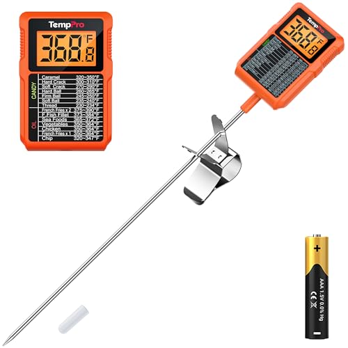 TempPro TP510 Waterproof Digital Candy Thermometer with Pot Clip, 10" Long Probe Instant Read Food Cooking Meat Thermometer for Grilling BBQ Deep Fry Oil Fathers Day Gift (Previously ThermoPro) - style: Temperature Guide