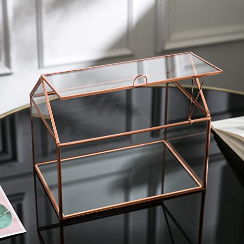 House Shape Close Glass Geometric Terrariumn Tabletop Succulent Plant Garden Geo Planter Moss Fern Swing Lid Reptile, Flower Pot for Plants Succulent, Air Plant (Rose Gold) - color: Rose Gold