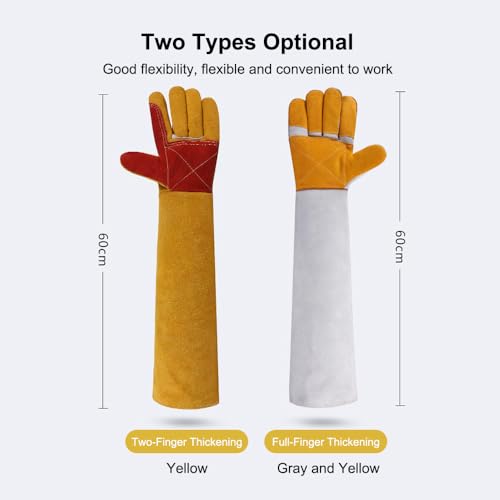 Pilipane Animal Handling Gloves Bite Proof Scratch Leather Pet Gloves for Cat Dog Bird Snake Handling Veterinarians Groomers Zoo Workers Gray Yellow 23.6 Inches (60cm Yellow Thickened) - color: 60cm Yellow Thickened