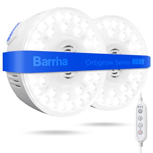Barrina Orbgrow OG09 Puck Grow Light, 5000K 18W(2 x 9W, 270 Watt Equiv), Full Spectrum Plant Light for Indoor Plants, Magnetic & Linkable with Timer, 5 Levels Dimmable for Plant Shelf, 2 Packs - color: 5000K, size: 2 Packs with Timer