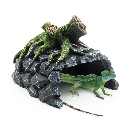 Generic Fish Reptile Hideout, Aquarium Decor Simulation Rock Cave Hiding Spot for Amphibian, Resin Cave and Basking Platform, Perfect for Betta Fish, Turtles, Lizards, Cichlids, and Plecos, As Photo