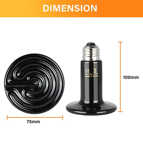 Simple Deluxe 25W Ceramic Heat Emitter Reptile Heat Lamp Bulb No Light Emitting Brooder Coop Heater for Amphibian Pet & Incubating Chicken, Black, 1-Pack - size: 25 Watts, style: D-75mm-1 Pcs