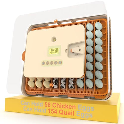 Egg Incubator for Hatching 56-154 Chicken/Quail/Turkey Eggs, 360° View Poultry Incubators with Automatic Egg Turning/Humidity Control&Alarm/Auto Water Adding/Adjustable Tray, for Beginner/Farm/Home