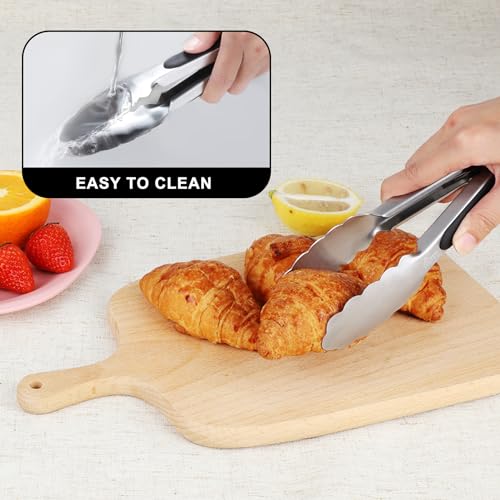 Hotec Mini Stainless Steel Kitchen Tongs for Cooking - 7-Inch Small Serving Tongs Metal Food Tongs Non-Slip Grip - size: 7-Inch