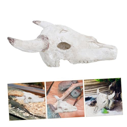 Toyvian Resin Cattle Skull Aquarium Decor Unique Reptile Hideout for Terrarium for Geckos Lizards and Spiders Artificial Habitat Ornament