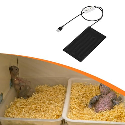 Reptile Heating Pad with Timer Multipurpose USB Terrarium Heating Mat Warming Cushion for Turtles Frogs Parrot Snake, 10cmx20cm