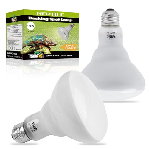 LUCKY HERP Heat Lamp Bulbs - 150W Reptile Heat Lamp 2 Pack, Daylight Basking Heat Lamp Bulbs for Reptile, UVA Heat Light Bulb for Reptiles, Amphibians, Bearded Dragons, Lizards, Turtles, Chickens - color: Reptile Heat Lamp, size: 150W 2-Pack