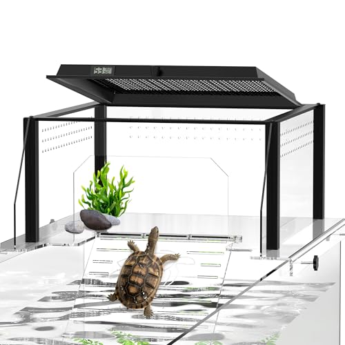 Upgraded Turtle Basking Platform for Aquatic Turtles with Temp & Humidity Gauge, Clear Acrylic Turtle Dock, Flip-Open Lid, Non-Slip Ramp & Escape-Proof, Fits 17–19" Aquariums - size: Fit 17-19 Inchs Wide