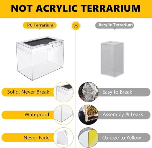 HELIME Reptile Polycarbonate Terrarium Kit 5 Piece Starter Habitat for Tarantula,Lizards,Frogs,Geckos,or Hermit Crabs,Tank with Escape-Proof Locking Lid,Hygrometer,Hide,Tweezer,Bowl,Sprayer - size: Small(12x7x9IN)