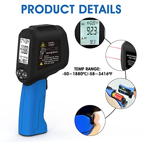 Infrared Thermometers, Laser Thermometer Gun, 50:1 Temperature Gun for -58℉~3416℉ Infrared Thermometer Gun for Cooking/Griddle/IR Thermometer Gun, Heat Laser Thermometer