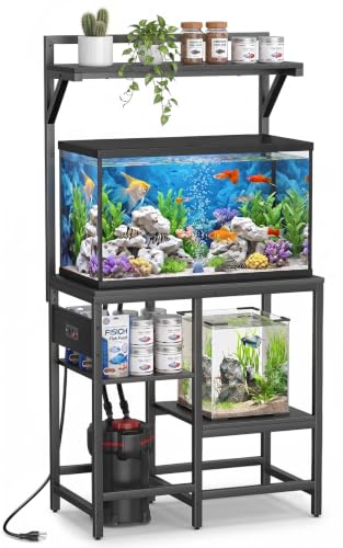 20-29 Gallon Fish Tank Stand, Aquarium Stand with Power Outlet, Heavy-Duty Reptile Terrarium Stand Table with Top Shelf for 20 Gal Long/High/Extra Long & 29 Gal, 30.7"L x 15.3"W x 30"H (Black) - size: 20-29 Gallon