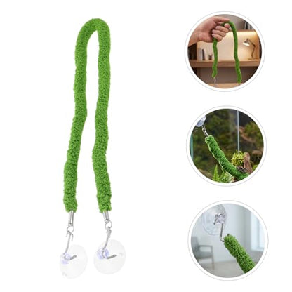Reptile Climbing Rope Swing with Suction Cup Hook, Bendable and Flexible Artificial Vines for Terrarium Habitat Decor, Realistic Green Plush and Plastic Rope for Lizards and Snakes