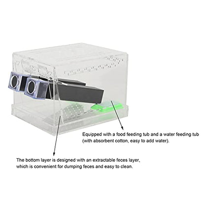 Acrylic Cricket Keeper, Ventilated Cricket Cage Removable Lid Cricket Enclosure with Feces Layer & Tubes for Observation of Small Pets Breeding (L)