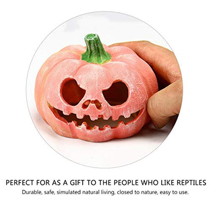 POPETPOP Pumpkin Shaped Resin Reptile Hideout Aquarium Decor Small Pet Hide Cave 3.93 Inch Halloween Habitat for Lizards and Shrimp