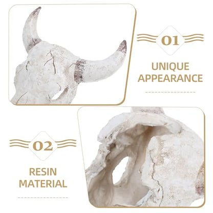 UPKOCH Reptile Hide Box with Resin Cattle Skull Decoration 20.5x17x9cm Desert Terrarium Ornament for Leopard Gecko Fish Tank Habitat Enclosure