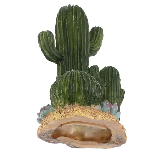 ibasenice Artificial Cactus Plant for Reptile Terrarium, Resin Desert Succulent Decor with Reptile Hiding Hut, Plastic Habitat Landscape for Tortoise and Lizard Tanks