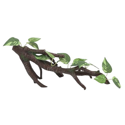 AQUA KT Reptile Climbing Branch Tree Trunk with Leaves for Lizard Bearded Dragon Snake Gecko Leopard Chameleon Frog Climbing Rainforest Terrarium Habitat Decoration