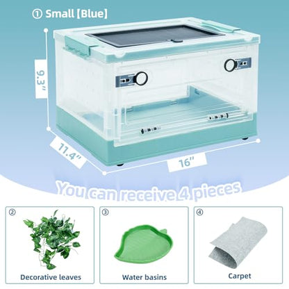 16" Foldable Reptile Terrariums Snake Tanks Enclosures for Bearded Dragons Iguanas Lizards Crested Geckos Clear Views Portability High-Temperature Resistant Iron Mesh (Blue, Small) - color: Blue