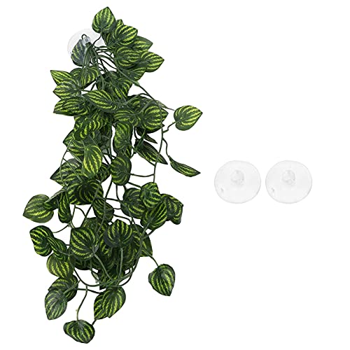Pssopp Lifelike Plant Decorative Hanging Silk Terrarium Plant with Suction Cup for Reptile Rainforest Box Aquarium Landscape(NFF-80)