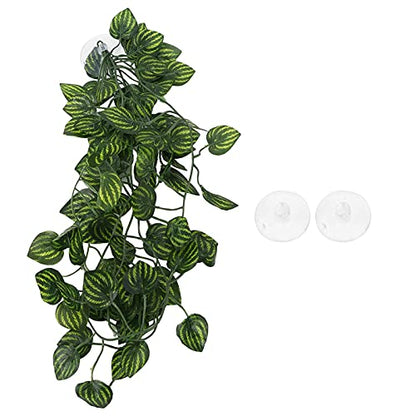 Pssopp Lifelike Plant Decorative Hanging Silk Terrarium Plant with Suction Cup for Reptile Rainforest Box Aquarium Landscape(NFF-80)