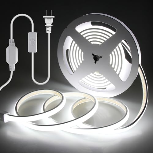 120V COB LED Rope Lights 10FT Outdoor LED Strip Lights Waterproof Daylight White 6000K Super Bright Flexible LED Tape Lights with Switch Plug in 288Leds/M for Indoor Exquisite Wall Decor 3M - color: Daylight White, size: 3M