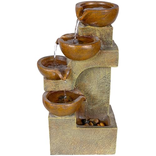 Alpine Corporation WCT726 | 16"H Indoor/Outdoor Tabletop Tiered Pouring Pots Waterfall Fountain — Natural Stone-Look Finish Adds Rustic Charm — Brown - style: 16"H - Brown 5-Tier Pouring Pots