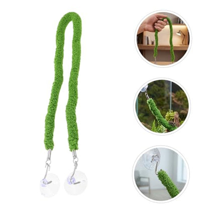TEHAUX Flexible Bendable Climbing Rope for Reptiles and Snakes with Suction Cup Hook, Realistic Green Plush and Plastic Vine for Pet Habitat Decor and Reptile Tank Climbing Accessories
