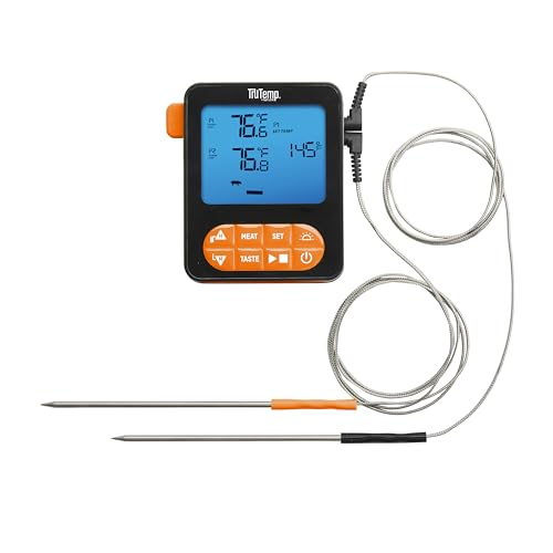 Taylor TruTemp Dual Probe Wired Programmable Meat & Food Thermometer, Digital, Monitor Two Dishes, Baking, Grilling, Roasting, User-Friendly, Backlit, Orange - color: orange