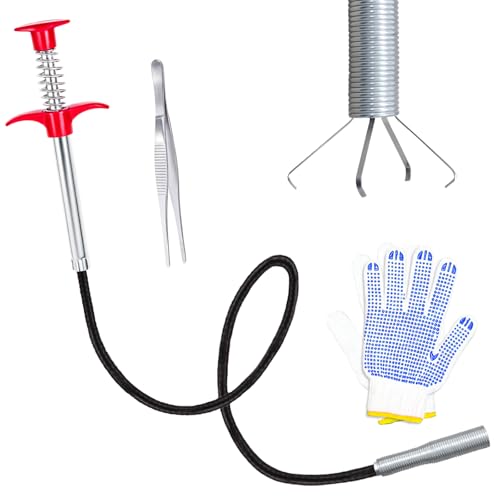 Flexible Grabber Claw (4 Claws), Drain Snake with Tweezers, Bendable Hose Grabber Reacher Tool, Retractable Drain Clog Remover Tool, Pickup Tool for Bath Tub, Toilet, Kitchen Sink & Sewer (24 inches) - color: 24 inches