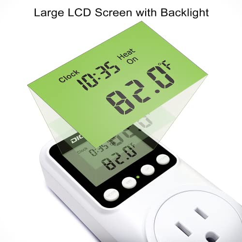 DIGITEN Digital Programmable Thermostat Outlet with Timer | 15A Plug-in Day-Night Temp Controller for Heating/Cooling, Clock & ℃/℉, Backlit LCD, 110V for Home/Reptile/Heat Mat