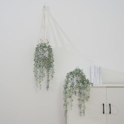 Decorative Hanging Plants for Shelf, Faux Ivy Eucalyptus Vine, Fake Greenery in White Pot (Extra Large) - size: X-Large