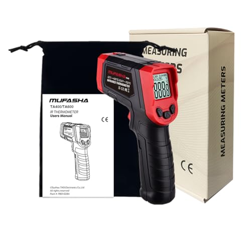 MUFASHA Infrared Thermometer Temperature Gun, -25.6℉ to 752℉ Dual Laser High Temp Thermometer with LCD Color Display, Non-Contact Industrial Pyrometer 12:1 Distance Ratio, TA400 - color: Red
