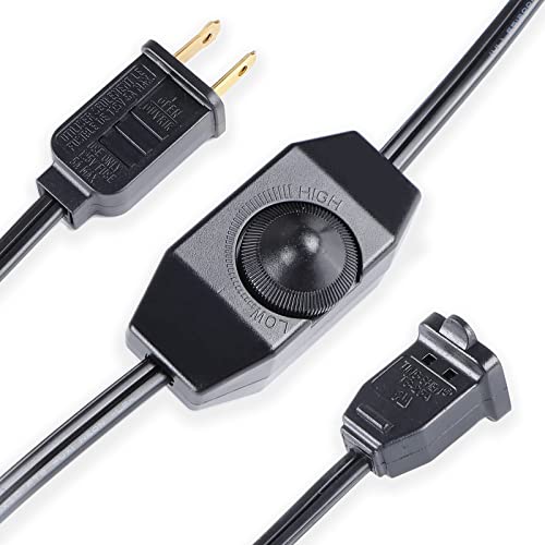 Lamp Dimmer Switch Extension Cord Plug in Dimmer - Rotary Control for 150 Watt Dimmable Lights - Christmas Village Houses Lights Cord Salt Light - 6 ft Cord - color: Black, size: 1 Pack