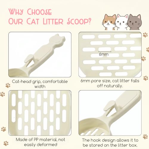 Poop Scooper Cat Litter, Plastic Cat Box Scooper Cute Litterbox Scoop Litter Cleaner Sifter for Cats Kitty Dog Rabbit Hamster, Quickly Filter Litters Lumps