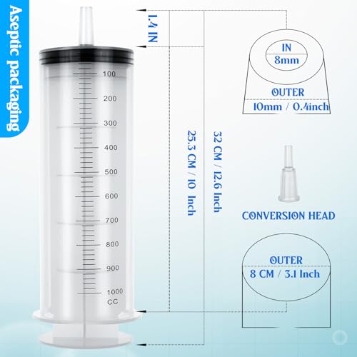 SHAOTONG 1000ml Syringe with 40 Inch Tube and Tip Adapter, for Feeding Pets, Liquid Refilling, Drawing Oil Fluid - size: 1000ML/CC